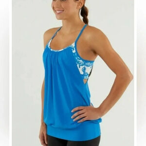 Lululemon No Limits Tank in Beaming Blue/Laceoflage Polar Cream Beaming Blue